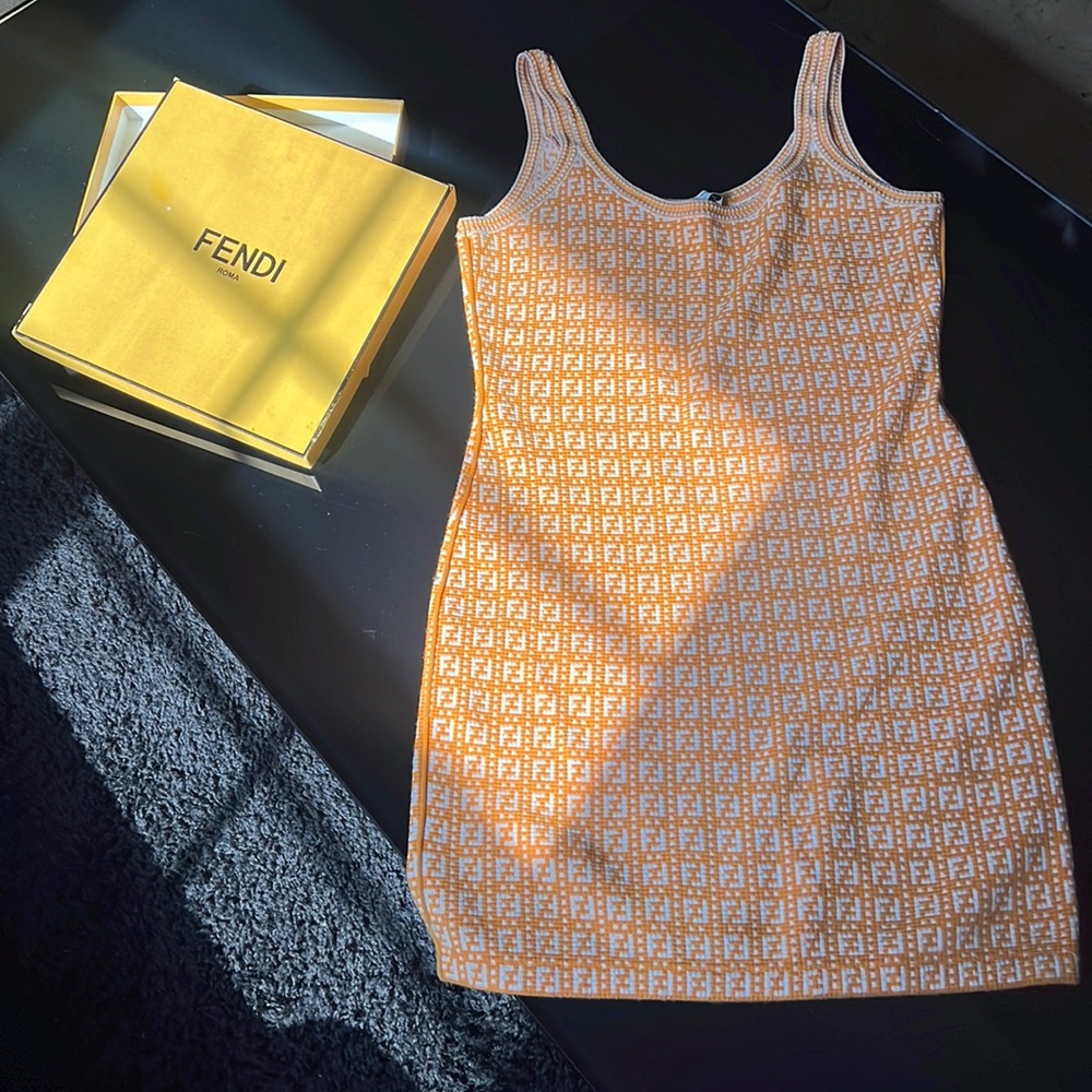 Orange & White Fendi Viscoe Dress